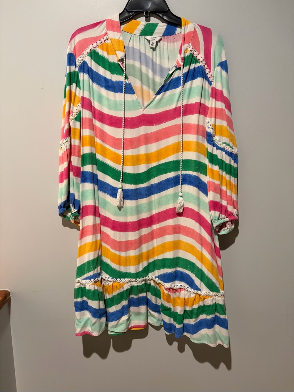 crown & ivy Multicolor Striped Tie-Front Casual Dress